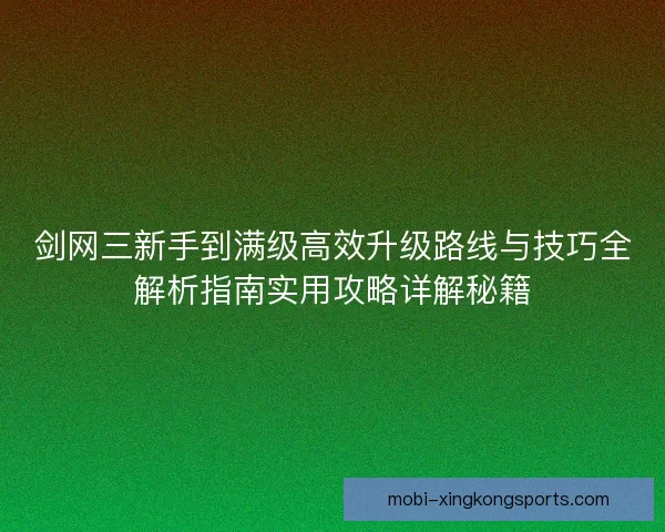 剑网三新手到满级高效升级路线与技巧全解析指南实用攻略详解秘籍